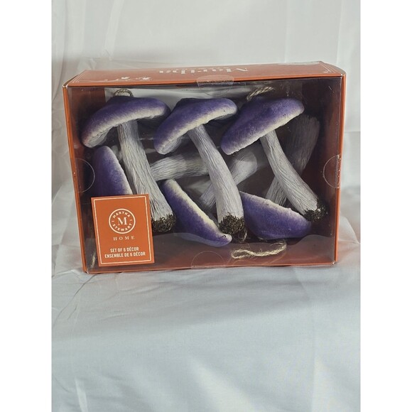 Martha Stewart Seasonal Decor Set Of 6 Purple Velvet  Mushrooms NIB Halloween? - Picture 1 of 3